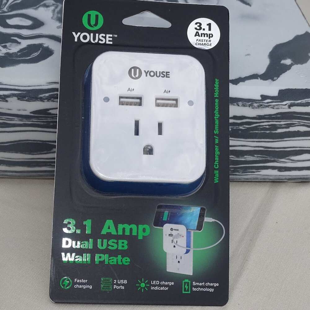 U YOUSE 3.1 AMP Dual USB Wall Plate Blue